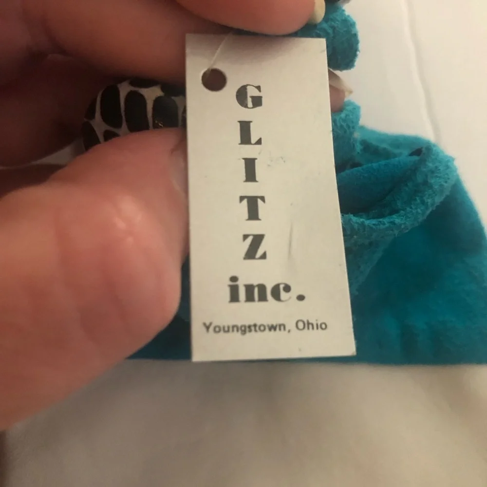 Vintage Glitz 15in 100% Capeskin Leather And Silk White &Teal Gloves 8/ XL